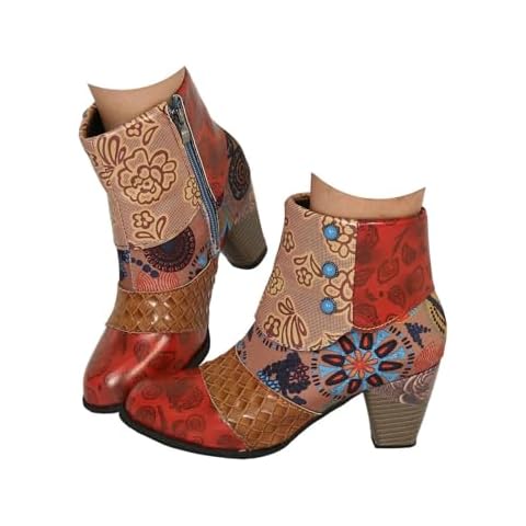 Hbeylia Boots For Women Fashion Snake Leather Round Toe Pump Ankle Booties Trendy Chunky High Heels Dress Short Boots For Ladies Cover