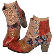 Hbeylia Boots For Women Fashion Snake Leather Round Toe Pump Ankle Booties Trendy Chunky High Heels Dress Short Boots For Ladies
