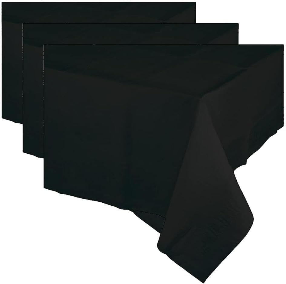 Creative Converting Party Supplies Banquet Table Cover, 54" x 108", Black Velvet (Pack of 3)