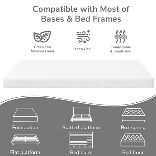 Image of PayLessHere | Twin Mattress | 5 Inch | Green Tea Gel Memory Foam | Medium Firm Feel | Bed-in-a-Box | CertiPUR-US Certified | Fiberglass Free | Cooling & Breathable | Pressure Relief