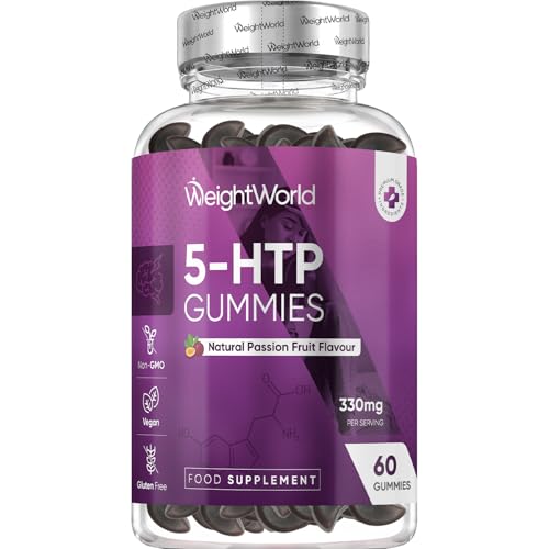 WeightWorld 5 HTP Supplement - 330mg per Serving - 60 Gummies - with Lemon Balm & L-Tryptophan - 2 Gummies a Day - 1 Month Supply - Natural Passion Fruit Flavour - 5-HTP Supplement - Vegan-Friendly
