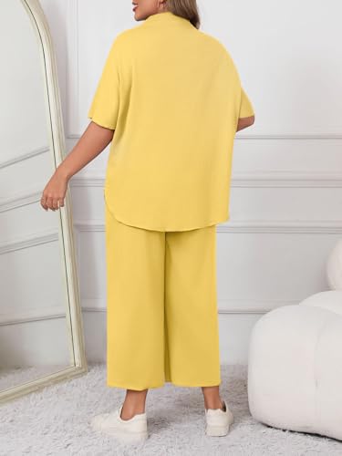 Image of Beautife Women's Plus Size 2 Piece Outfits 3 /4 Batwing Sleeve Capelet Crew Neck Pullover Top Wide Leg Pants Lounge Set