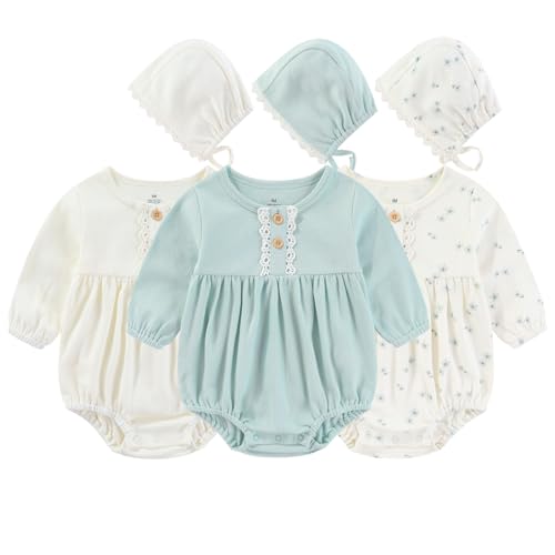 Image of Ruliby Baby Girl Outfit Cotton Bubble Romper Floral Dress Infant Girls Clothes 3-pack