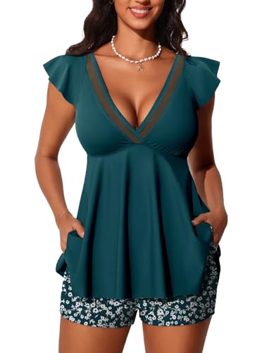 Maillot de bain tankini à col en V Summer Mae avec short à poches vert taille 46