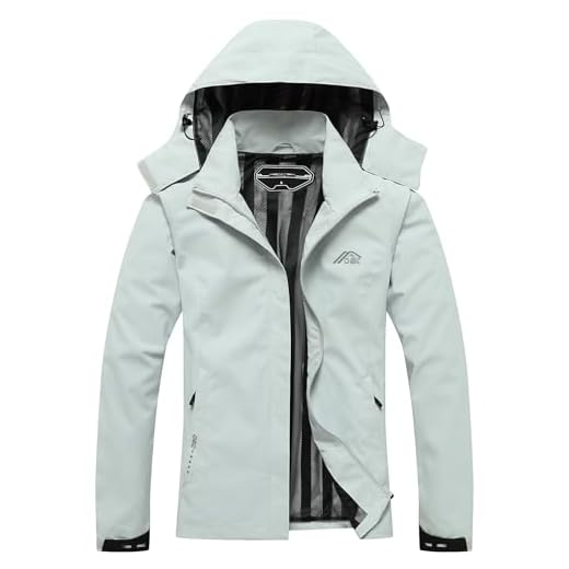 Women's Waterproof Raincoat Lightweight Rain Jacket Detachable Hood Travel Outdoor Light Gray M