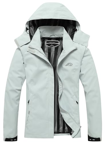 Women's Waterproof Raincoat Lightweight Rain Jacket Detachable Hood Travel Outdoor Light Gray M