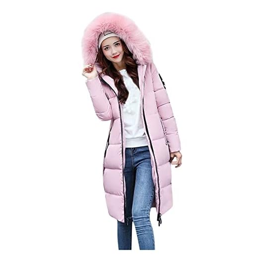 SKYWPOJU Damkappa, quiltad kappa, luva, lång vinterjacka, kavaj varm (Color : Pink, Size : M)