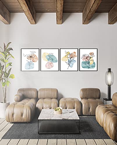 Minimalist Abstract Boho Aesthetic Line Modern Botanical Floral Plant Posters Prints Pictures Paintings Wall Art Decor Decorations Gifts For Living Room, Bedroom Bathrooms - 8X10 Inches Unframed Set Of 4 By Group Dmr (C2) #TOP4