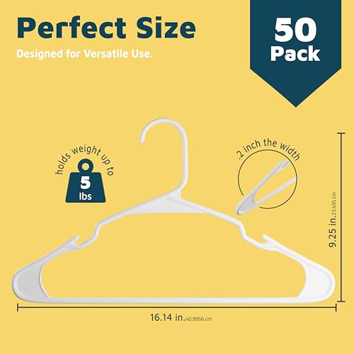 LifeMaster 50 Pcs. Lightweight White Plastic Clothes Hangers Set with Smart Shoulder Grooves - Space-Saving, Non-Slip, Durable Coat Hangers for Organized Closets — view 2