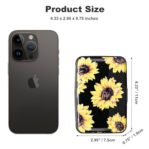 Image of ELFISH Mini RFID Aluminum Wallet Credit Cards Holder Business Card Case Metal ID Case for Men Women (Yellow sunflower)