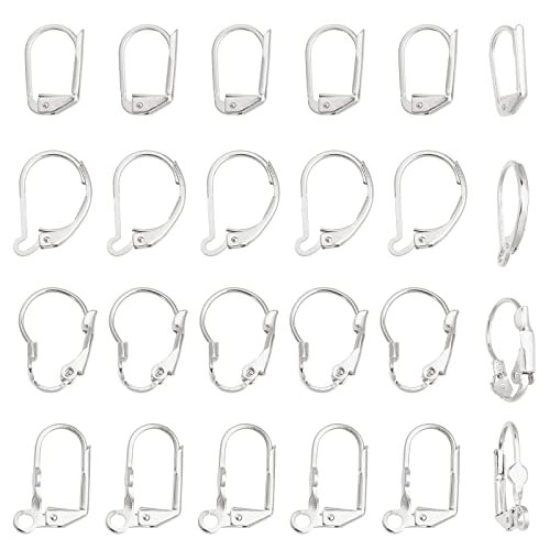 SUNNYCLUE 1 Box 24Pcs 4 Style 925 Sterling Silver Plated Leverback French Earring Hooks Leverback Earwires Leverback Earring Findings for Jewellery Making Women DIY Earrings Craft Crochet Stitch Maker