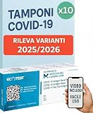 10 x Tamponi Covid 19 Rapido 2026 Nasale Pronto all'uso, Kit Rapido Tampone per l'Antigene Sars-Cov-2 Validato Nuove Varianti 2025/2026. Sensibilità 100% a carica virale alta (10 Test)