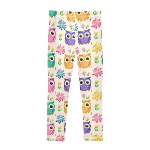 Girls Leggings Size 4T Cartoon Owl Flowers Beige Yoga Stretchy Pants Comfortable Girl Clothes for School Dance2