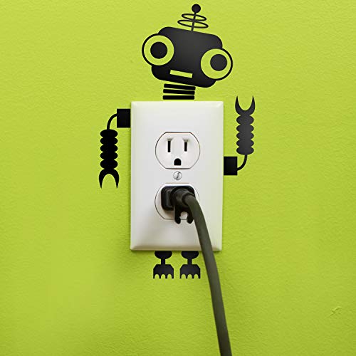 Vinyl Wall Art Decal - Cute Little Robots - Cool Home Apartment Kids Bedroom Nursery Playroom Light Switch Decor - Laptop Computer Skin Car Bumper Sticker Designs (Black, 8" X 4.6") #TOP13