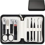 Kit Manicure Portátil 9 Peças Estojo em Couro Sintético Preto, Acessórios em Aço Inoxidável