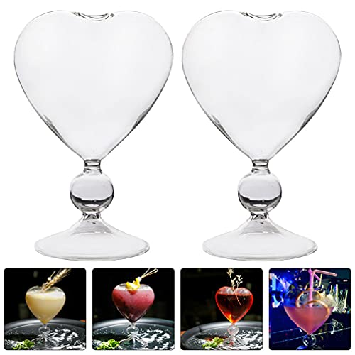 Nuobesty 2Pcs Cocktail Glass Heart Shaped Martini Glasses Novelty Drink Cup Wine Glasses Champagne Goblet For Ktv Bar Night Wedding Party Holiday #TOP7