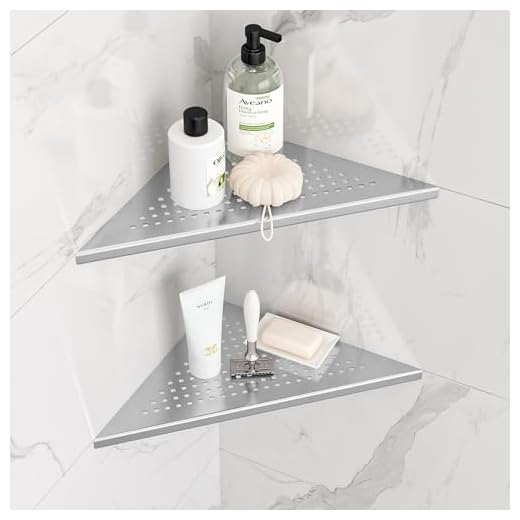 Neodrain Brushed Nickel Corner Wall Shelf Set of 2, Floating Corner Shelves for Wall, 304 Stainless Steel Wall Storage Shelves for Bathroom,No Drilling