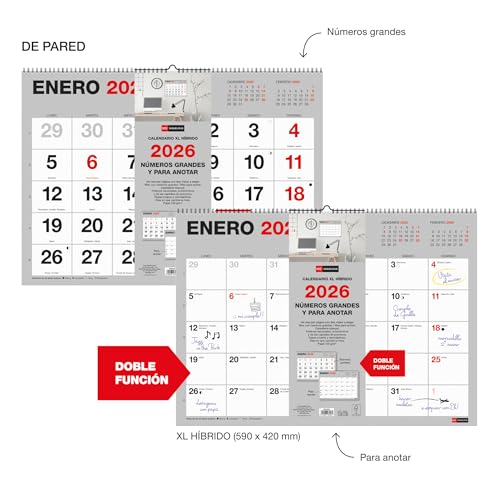 Planificateur 12 mois XL pour le bureau avec calendrier mural 2026 Miquelrius