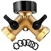 IPOW Solid Brass Body Backyard 2 Way Y Valve Garden Hose Connector Splitter Adapter + 6 Rubber Hose Washers with Comfort Grip