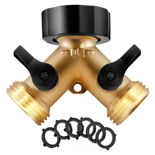 IPOW Solid Brass Body Backyard 2 Way Y Valve Garden Hose Connector Splitter Adapter + 6 Rubber Hose Washers with Comfort Grip
