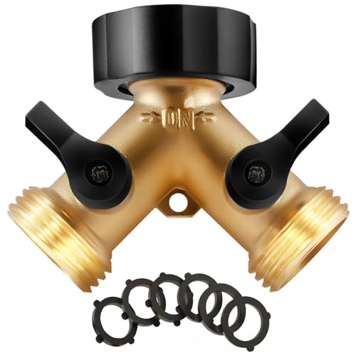 IPOW Brass Heavy Duty 2 Way Y Valve Garden Hose Splitter Adapter High Flow Spigot Splitter + 6...