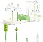 Kit de lavage de bouteille de voyage avec étui de rangement, 7-in-1 Kit de nettoyage de bouteille pour bébé pour le vol et la maison, ensemble de brosses pour bébé tout-en-un avec rack de séchage pour bouteilles et pièces de pompe à sein (vert)