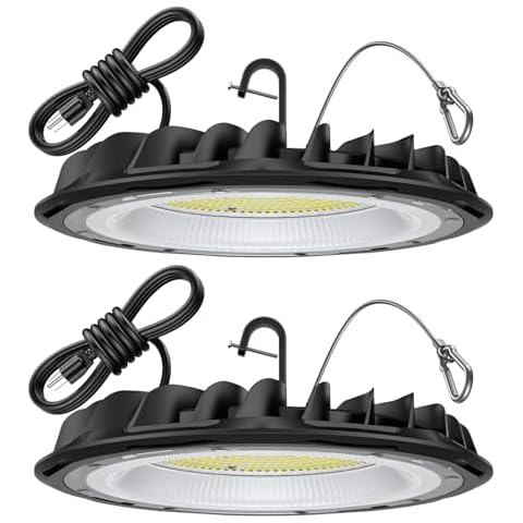 hunhun 2 Pack ETL 155W UFO LED High Bay Light, 22500lm, Daylight 5000K, US Plug,110-277V, IP65 Waterproof Commercial LED Shop Lights for Workshop Factory Barn Warehouse, Garage ETL Listed Cover