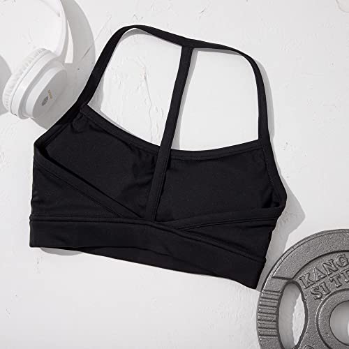 Moshengqi Y Back Padded Sports Bra For Women Racerback Strappy Workout Yoga Bra(S,215-Solid Black #TOP6