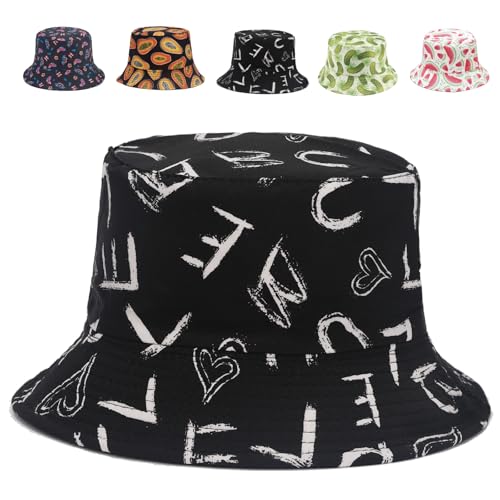 Image of Reversible Bucket Hat for Women Summer Travel Fisherman Cap, Girls Cute Double Side Wear Bucket Cap