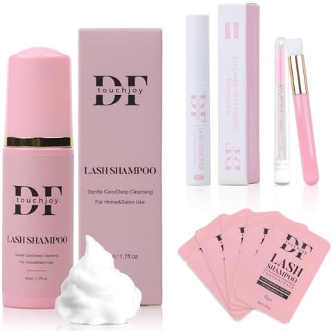 DF touchjoy Lash Shampoo Kit for Extensions, 50ML Lash Shampoo/ 5 * 5ml Lash Shampoo Concentrate/ 5ml Lash Remover/ 2* Lash Brush, Lash Cleaning Kit for Professional Salon & Home Use Cover