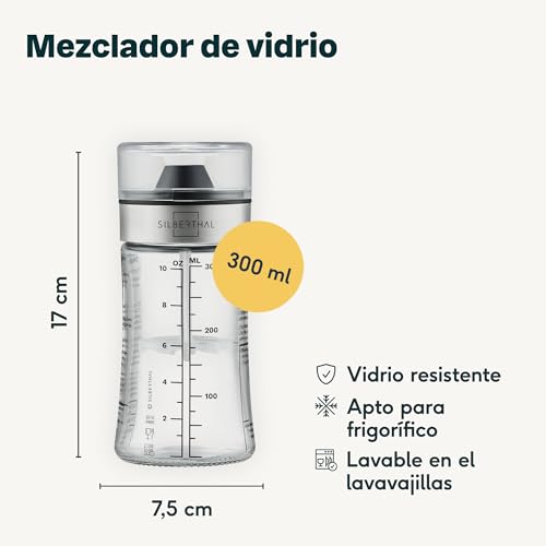 Miniatura 3 de Silberthal Mezclador De Aliño Y Vinagretas Graduado 300ml - Botella Aliño Para Ensaladas- Aliñador Para Ensaladas Cristal - Salad Dressing Shaker