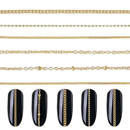 30 Strips Nail Chains, Metal Gold Nail Jewelry Chain for