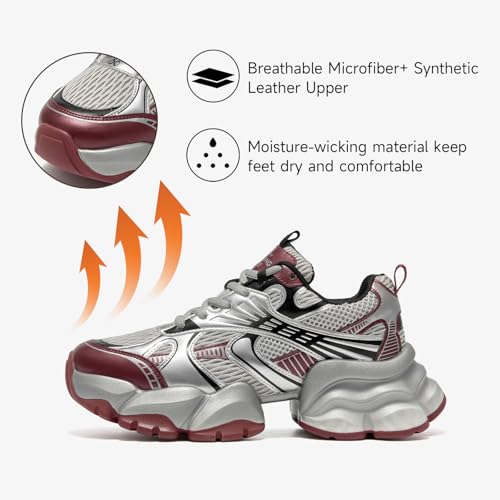 BEAU TODAY Chunky Sneakers for Women, Womens Fashion Sneakers, Lace Up Platform Leather Casual Walking Dad Shoes2