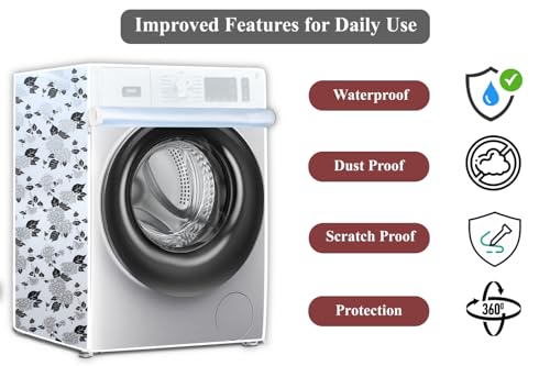 Image of The Furnishing Tree Waterproof and Dustproof PVC Washing Machine Cover Front Loading Compatible for Samsung, 7 Kg & 7.5Kg, CM-(53x63x81), Floral Pattern Black & white