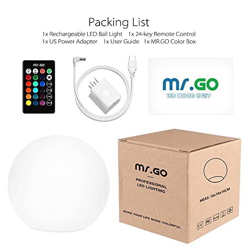 Mr.go 6-Inch Rgb Color-Changing Led Globe Orb Light W/Remote, Mood Lamp Kids Night Light, 16 Dimmable Colors & 4 Modes, Battery & Ac Adapter Power, Home Bedroom Patio Pool Decorative Lighting #TOP6