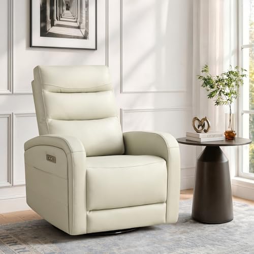KISLOT Power Swivel Recliner Chair, Faux Leather Recliner 270° Rotation Modern Nursery Glider, Ergonomic Armrest & Side Storage Pocket, Comfortable Armchair for Living Room Bedroom & Nursery by KISLOT - Image 9
