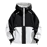 Rrongwn Chubasquero ligero para hombre, patchwork, chaqueta de ciclismo para exteriores, chaqueta de lluvia softshell, chubasquero plegable con capucha, cortavientos, Blanco, XXL