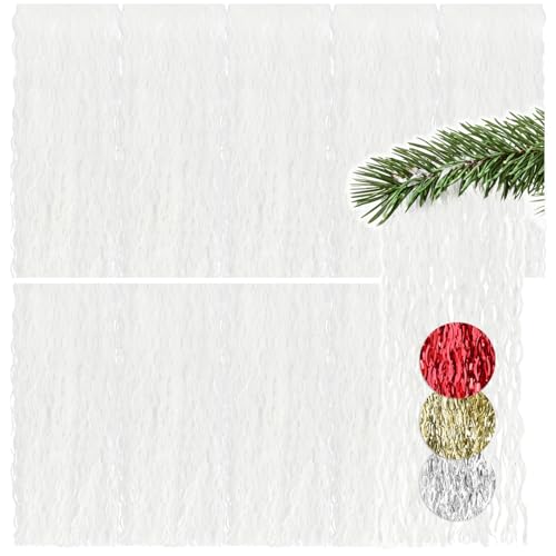 com-four® 10x Lametta - weiße Lametta Girlande für Weihnachten -...