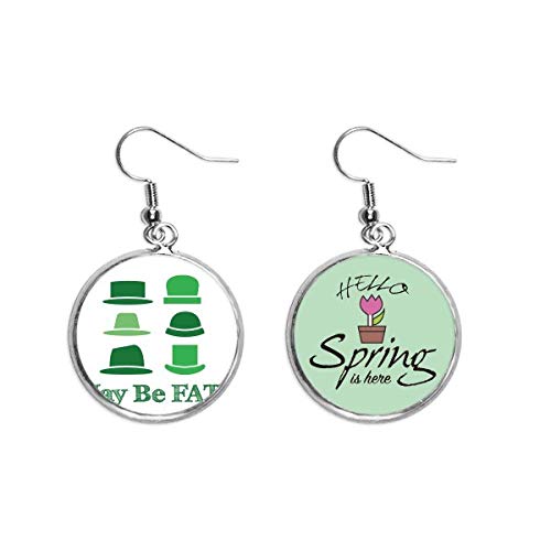 Pendientes de primavera con sombrero verde de la suerte y diseño de chiste chino
