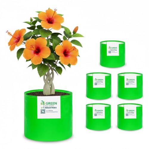 Image of HDPE Grow Bags for Plants 10X10 Inch (Pack of 6) | 260 GSM Heavy Duty UV-Protected Round Green Colour Plant Bags for Terrace and Vegetable Gardening | Strong & Reusable|