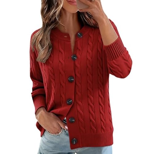 Ivicoer Cardigan Sweaters for Women Cable Knit Long Sleeve Open Front Cardigan Crewneck Trendy Clothes S-XL