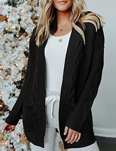 MEROKEETY Women's 2025 Long Sleeve Cable Knit Cardigan Sweaters Open Front Fall Outerwear Coat Pockets2