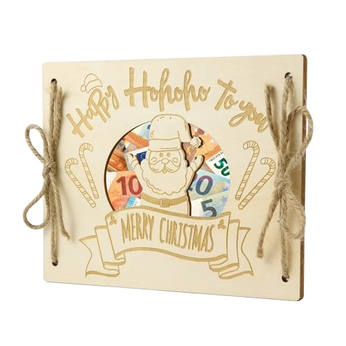 LOVLEY Personalised Christmas Card, Chirismas Money Wallet, Money Gift Chrismas, Wooden Money Card with Envelope (Santa Claus)