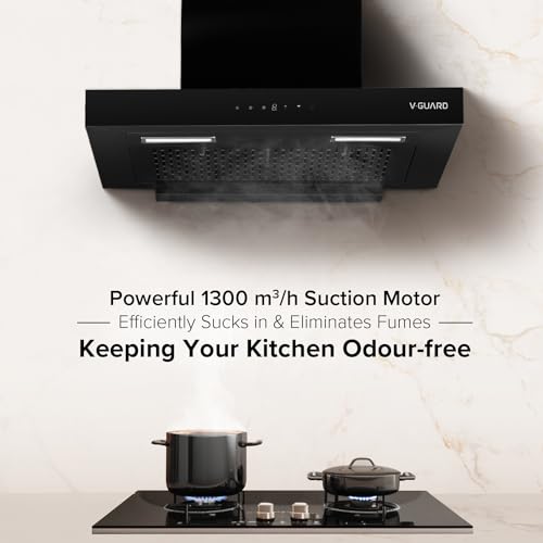 Image of V-Guard T10 60 cm Kitchen Chimney | 1300 m /h High Suction Capacity | Filterless Chimney | One-Touch Heat Auto Clean | Touch Panel with Gesture Control