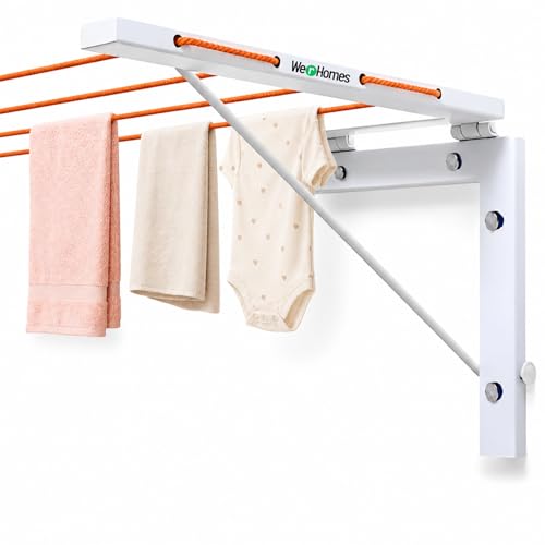 Image of Clothes Drying Stand Wall Mounted with nylon rope- Space Saving Steel Wall Cloth Dryer Stand-Cloth Dryer Foldable Rack- Wall mount cloth hanging stand-Cloth Dryer Stand for indoor,outdoor and Balcony