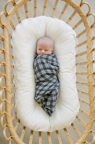 Image of Mebie Baby Navy Plaid Muslin Cotton Swaddle Blanket, 47 inch x 47 inch, Newborn to Toddler, Lightweight, Machine Washable