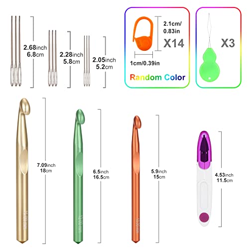 Image of Vodiye 3 Sizes Large Crochet Hooks 10-15mm, Ergonomic Crochet Hook Set, Colorful Metal Hooks for Chunky Yarn and DIY Crafts