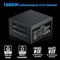 MUSETEX 1000 Watt Netzteil, vollständig modulares ATX-Netzteil mit 12V-2x6-Kabel, ATX 3.1 & PCIe 5.0 Gaming-Netzteil, 105°C-Hauptkondensatoren, leiser 140-mm-Lüfter, Netzteil PC, (Schwarz) (MU1000) – Ansicht 2