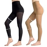 Aaronano 2 Pairs Compression Tights for Women 80D Footless 10-15mmHg Support Shaping Opaque Pantyhose(1Black+1Natural Nude, L/XL)
