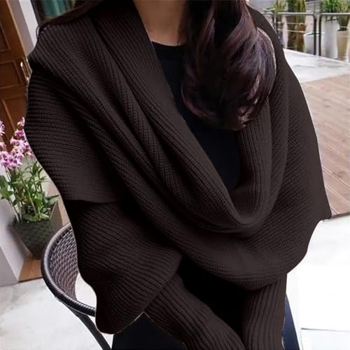 Sweater Scarf with Sleeves for Women Winter Loose Knitted Shawl Wraps Autumn Chunky Long Warm Crochet Cape Scarves3